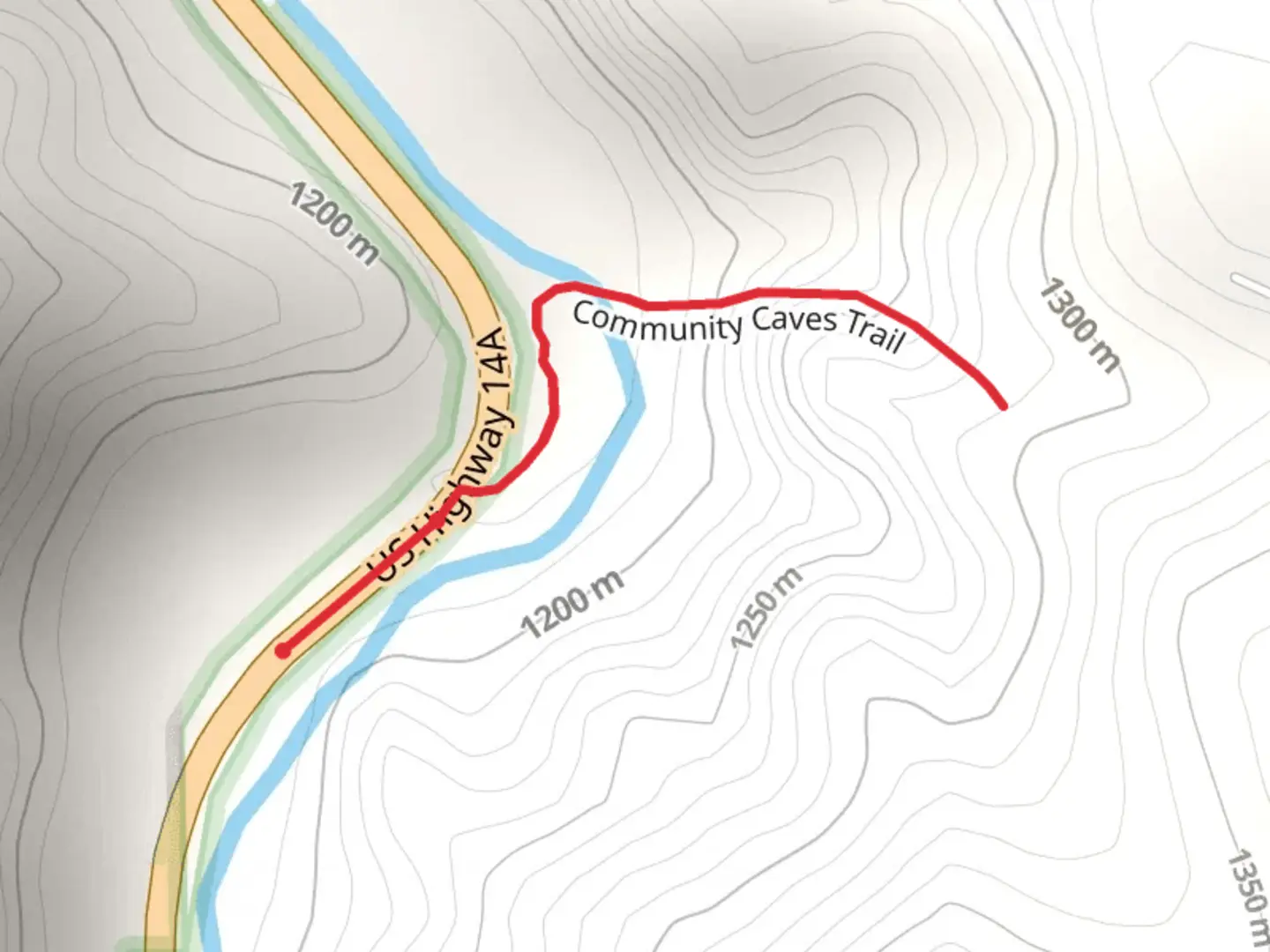 An image depicting the trail Community Caves Trail and its surrounding area.