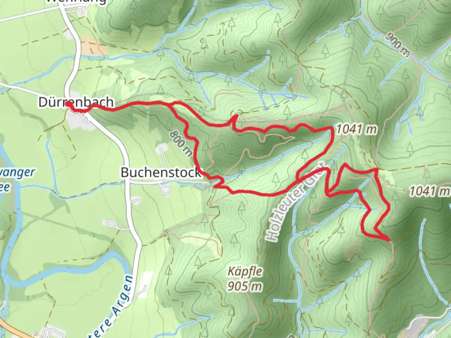 An image depicting the trail Adelegg Wandergebiet and Heuberg Allgaeu Weg and its surrounding area.