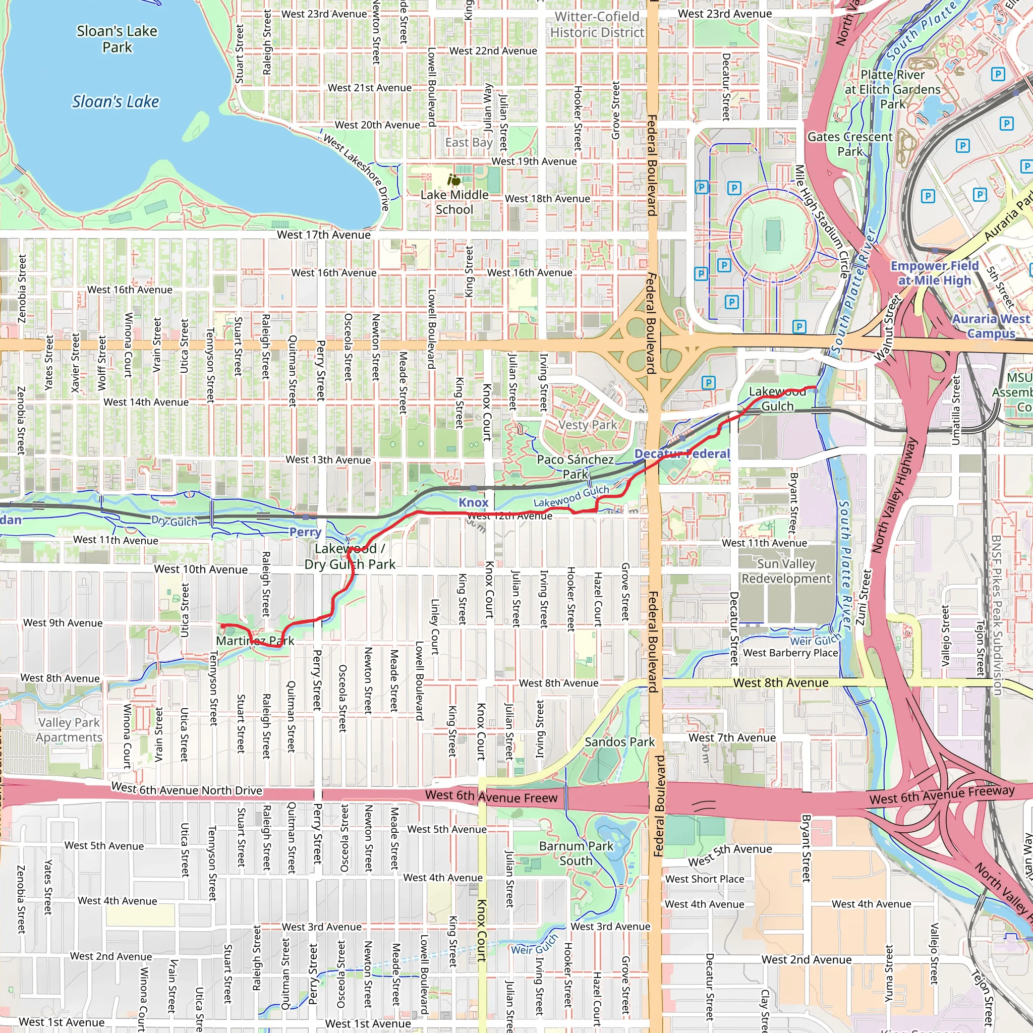 Lakewood Gulch from Martinez Park mobile static map