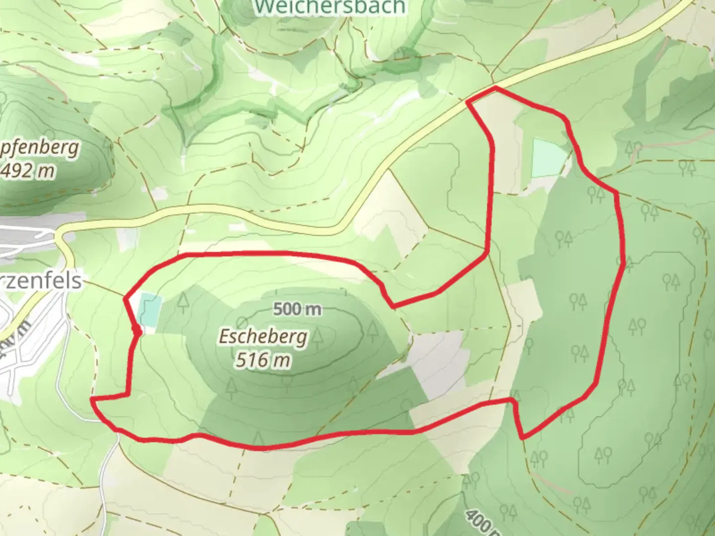 An image depicting the trail Escheberg Loop and its surrounding area.