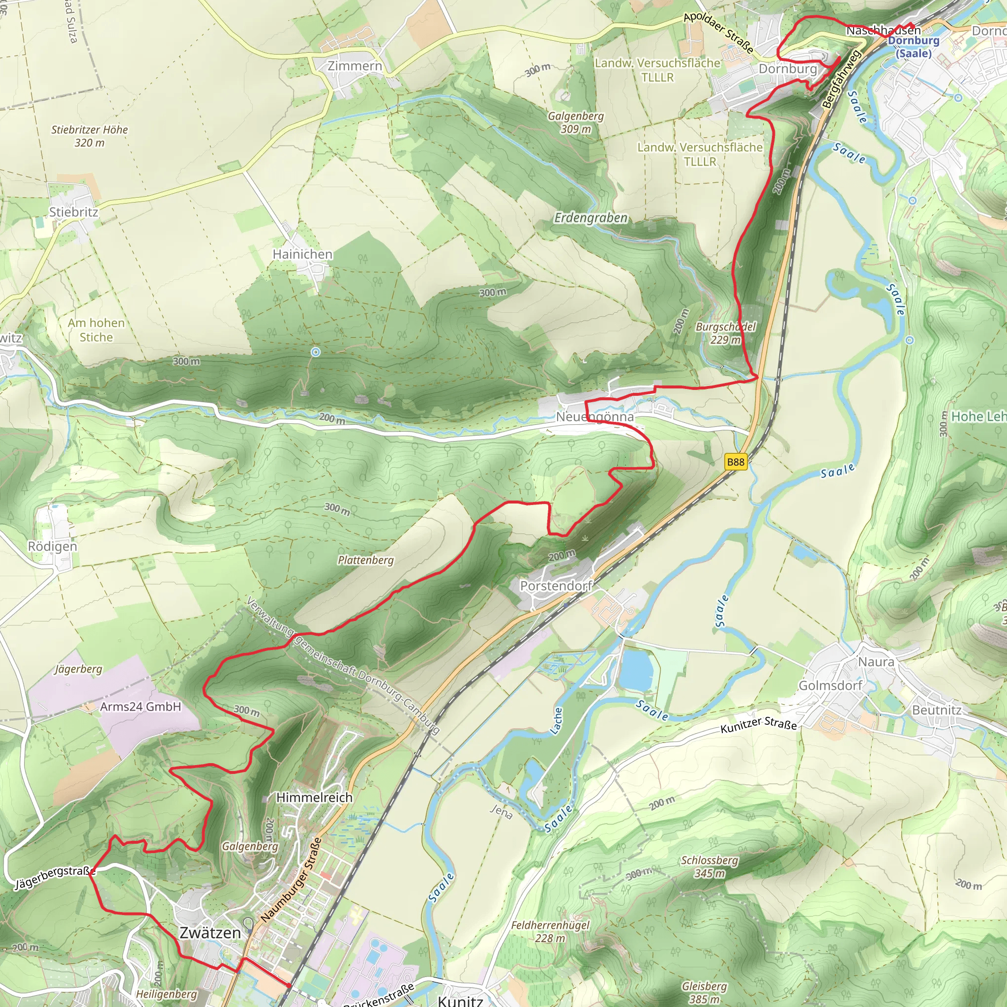 Dorndorf to Jena Zwätzen Walk mobile static map