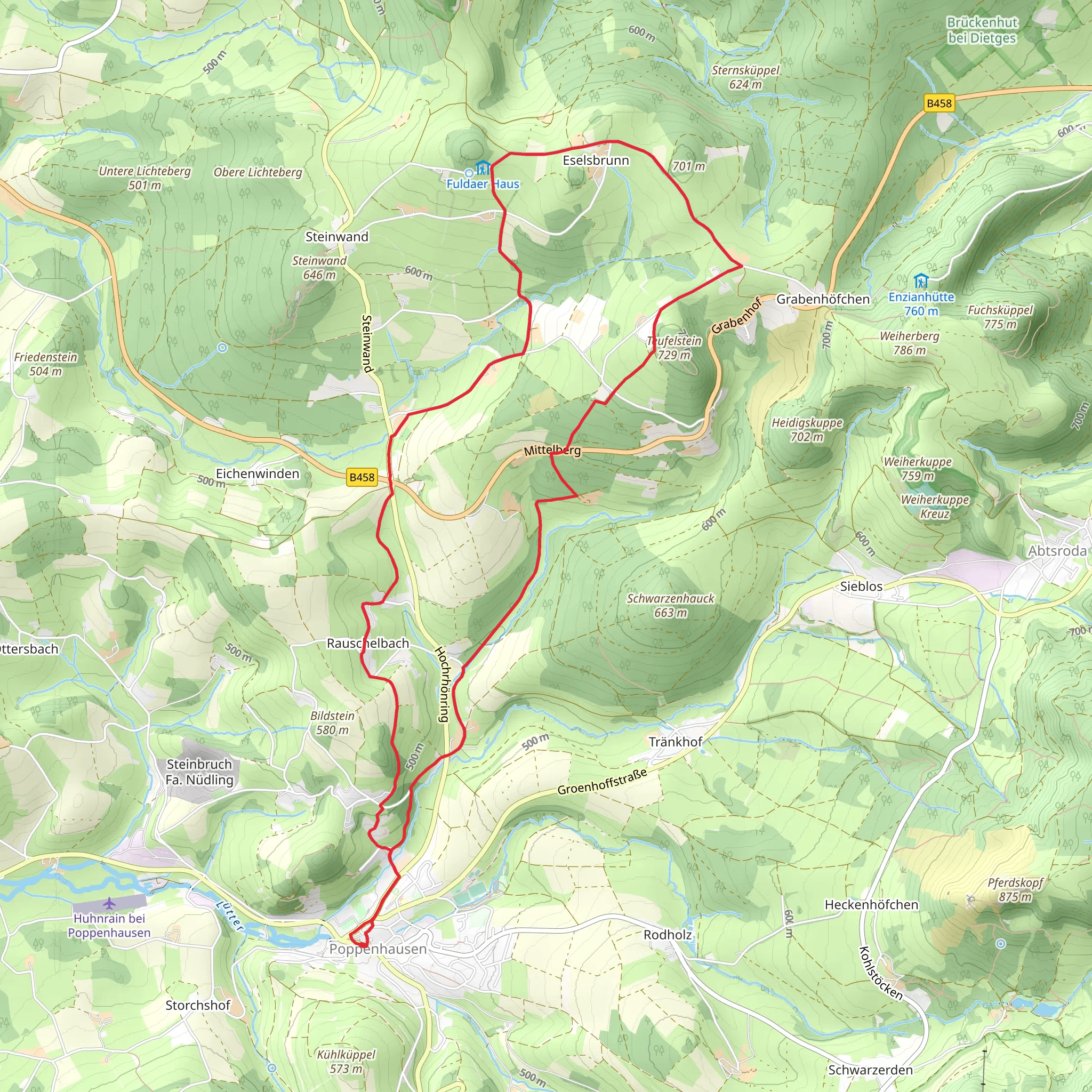 Hessenweg and Maulkuppe - Rhoenrundweg mobile static map