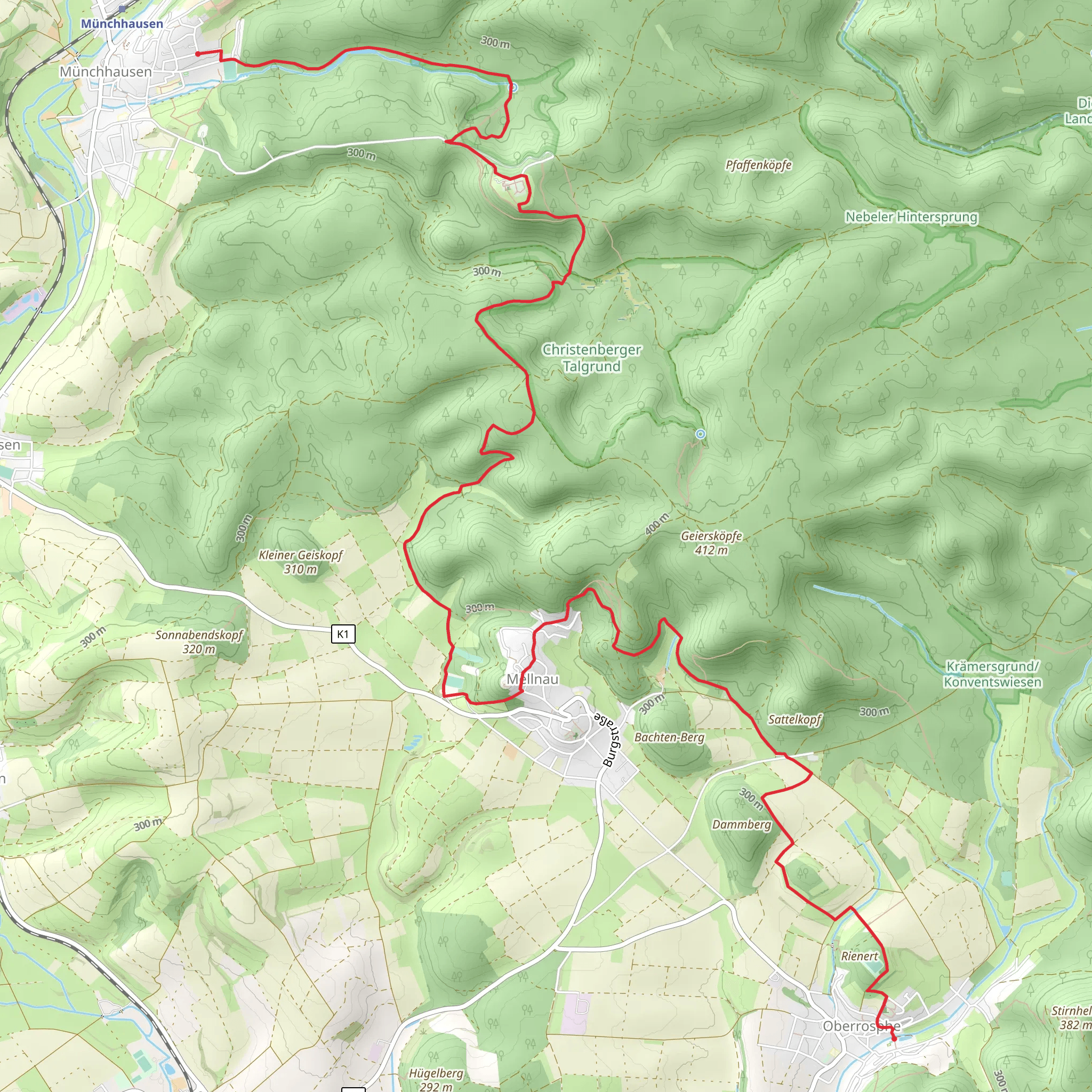 Oberrosphe to Münchhausen via Extratour Christenberg mobile static map