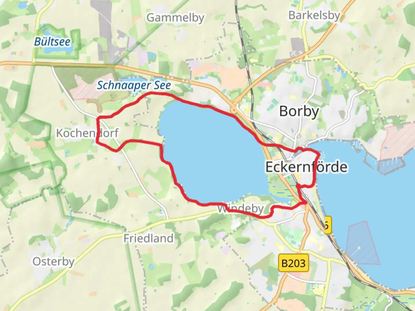 An image depicting the trail Route um das Windebyer Noor and its surrounding area.