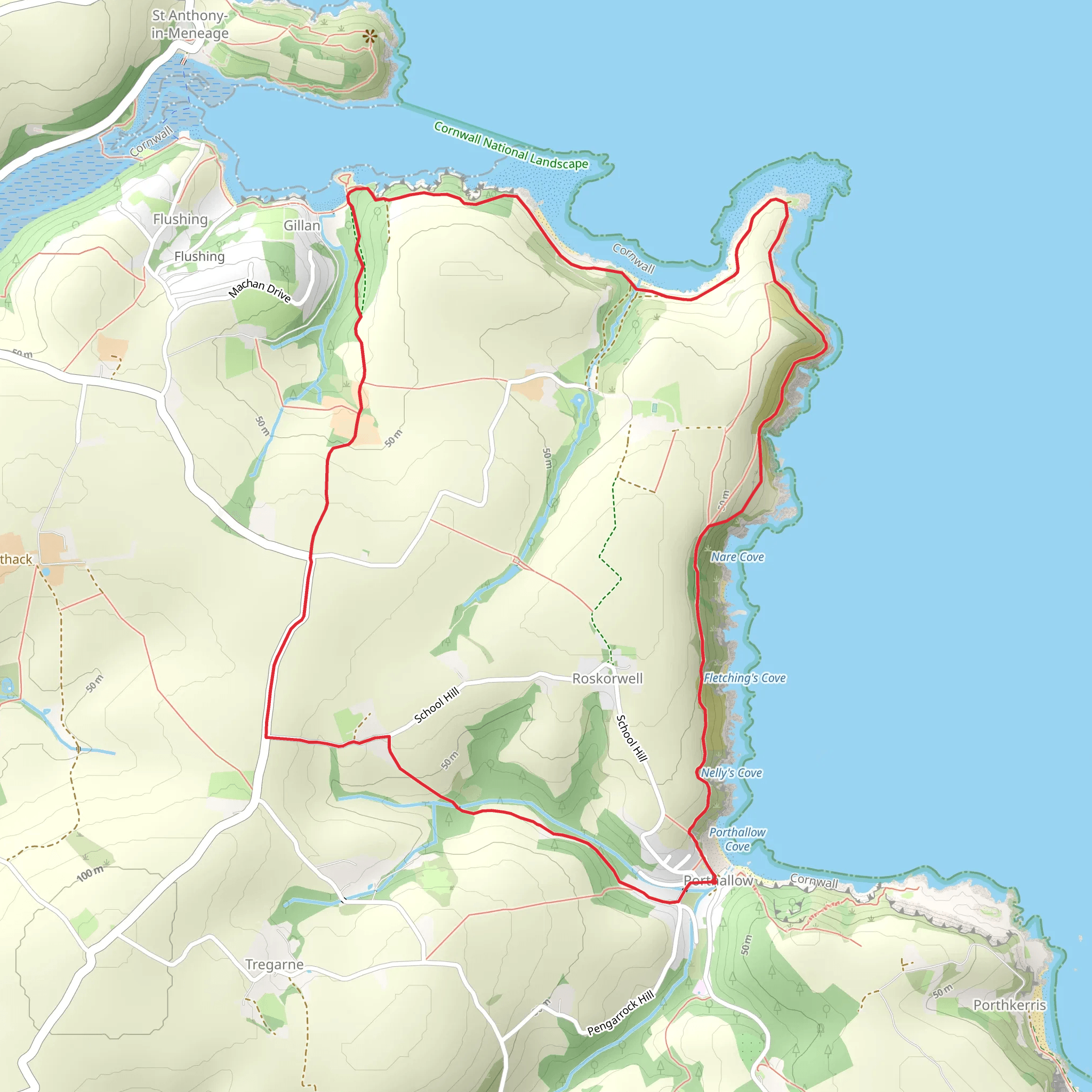 Gillan and Nare Point from Porthallow mobile static map