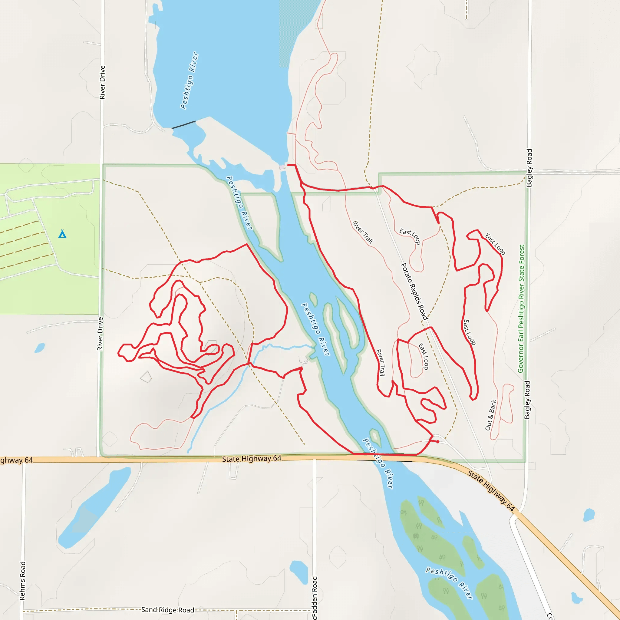 Loop along Peshtigo River - Potato Rapids Road mobile static map