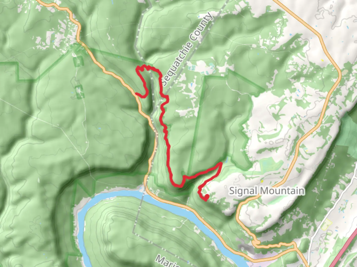 An image depicting the trail Signal Point Trail Out and Back and its surrounding area.