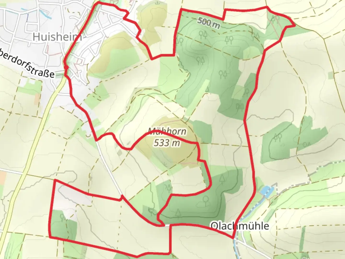 An image depicting the trail Maehhorn via Rundwanderweg Maehhoen and its surrounding area.