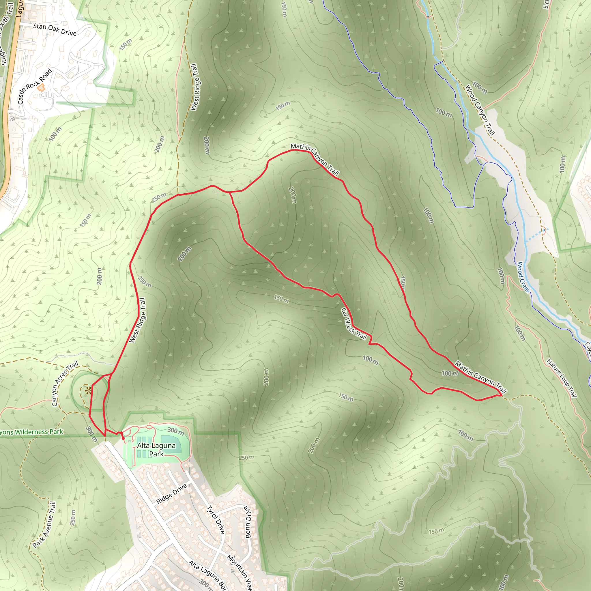 West Ridge Trail, Car Wreck Trail and Mathis Canyon Trail Loop mobile static map