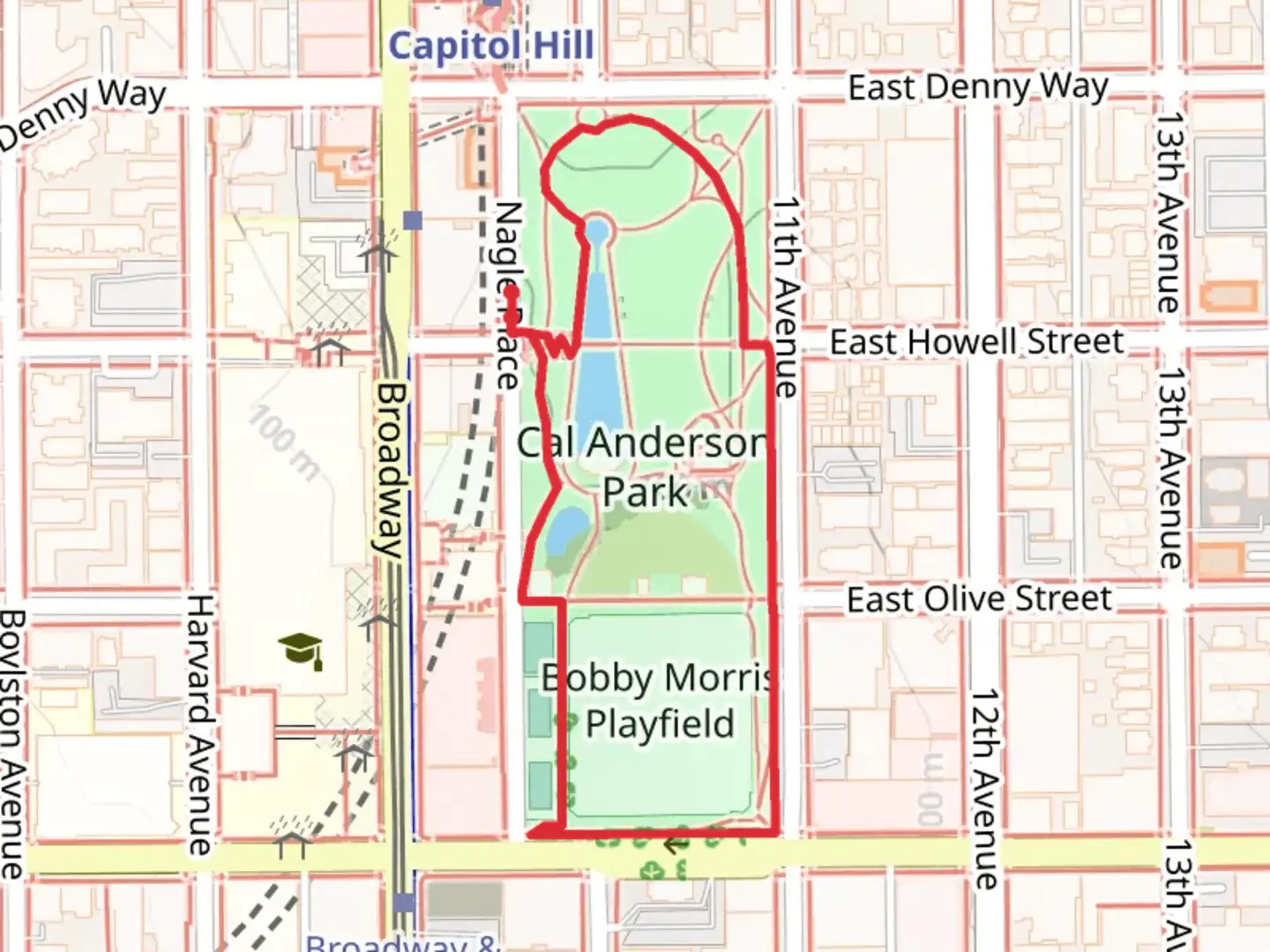 An image depicting the trail Cal Anderson Park Loop and its surrounding area.