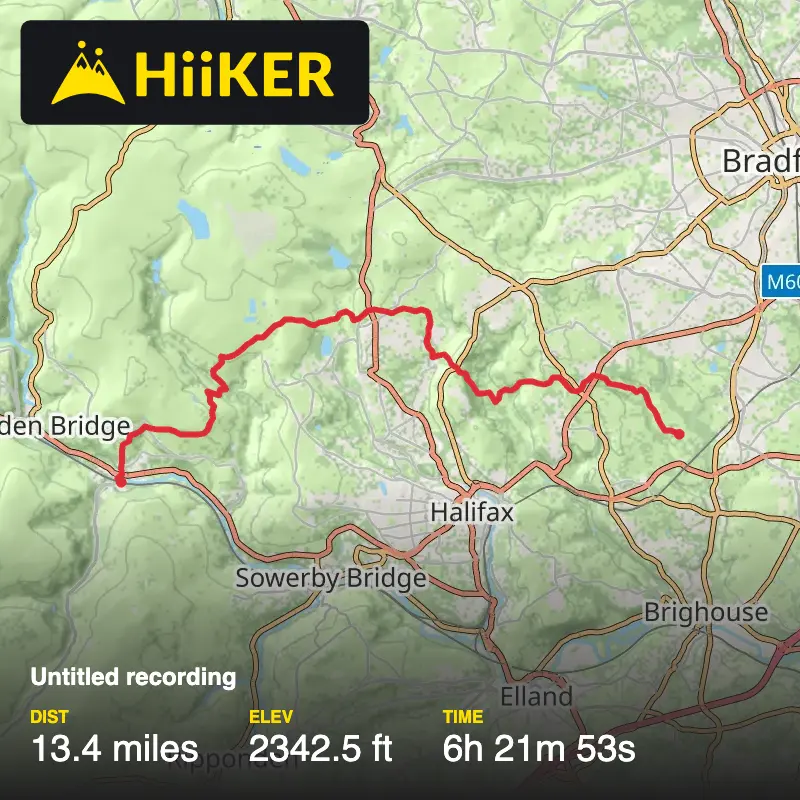 A map preview of the recording Todmoden to Norwood Green.