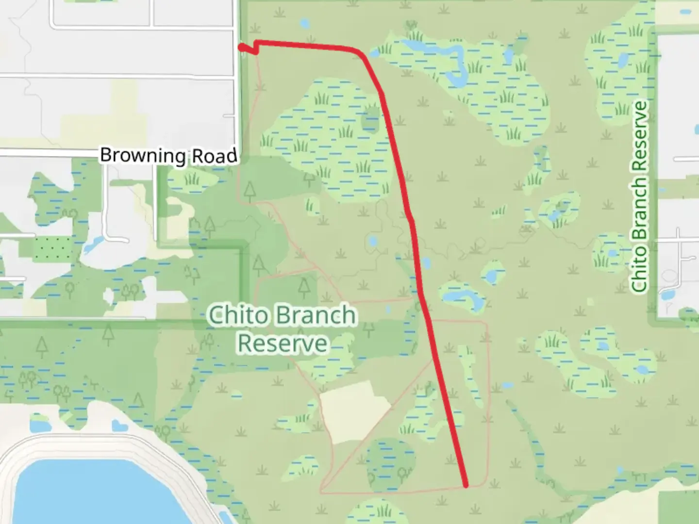 An image depicting the trail Browning Road South Walk and its surrounding area.