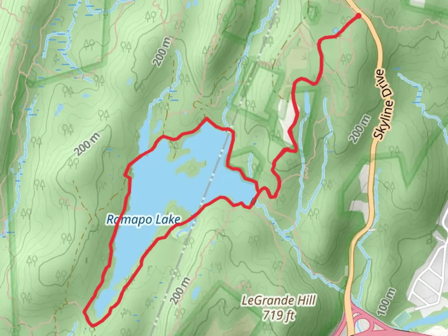 An image depicting the trail Ramapo Lake Loop and its surrounding area.