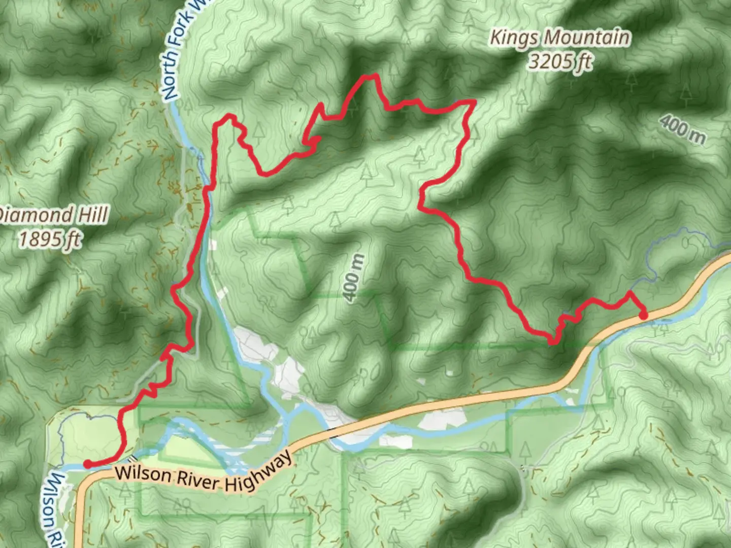 An image depicting the trail Old Wilson River and Wilson River Trail and its surrounding area.
