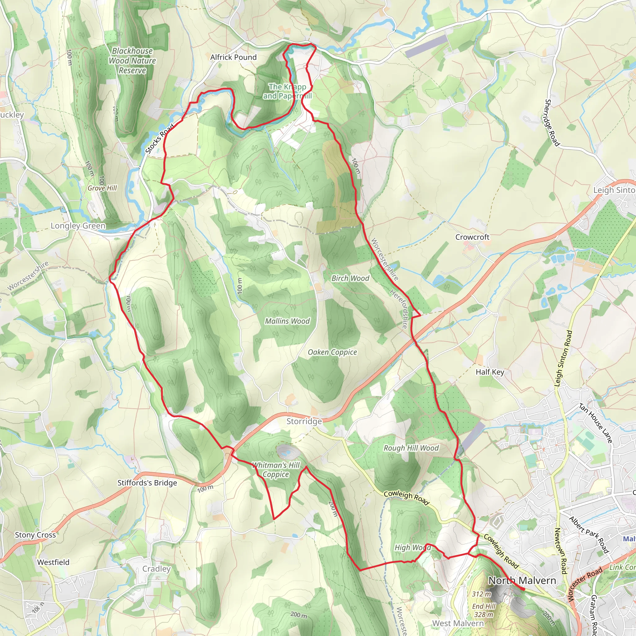 North Malvern, Longley Green and Alfrick Pound Loop mobile static map