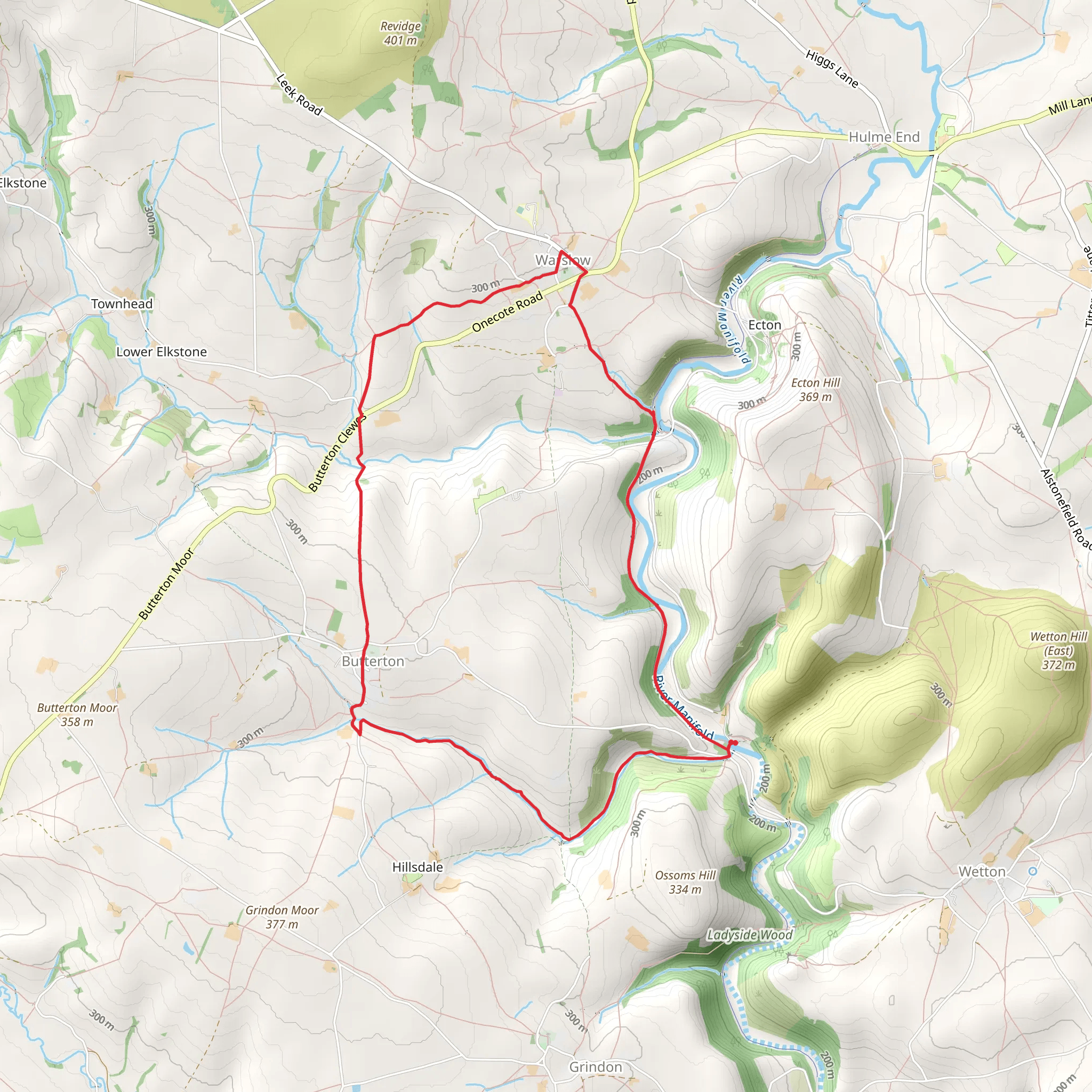 Butterton and Warslow Loop via Wetton Mill mobile static map