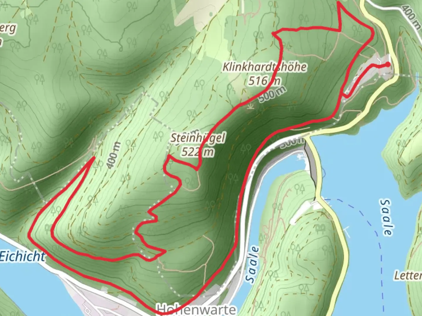 An image depicting the trail Steinhügel via Rundwanderweg H4 and its surrounding area.