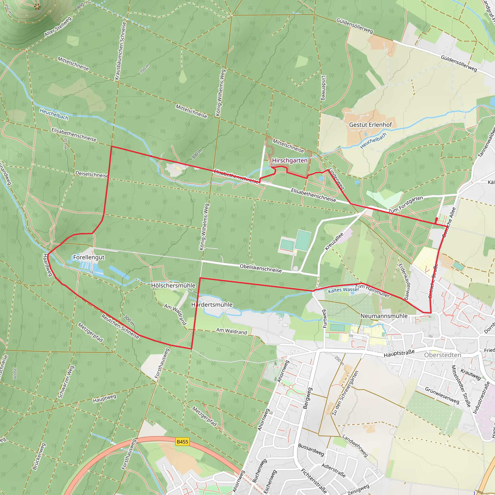 Hirschgarten, Krausbäumchen and Fischermühle Loop via Lindenweg mobile static map