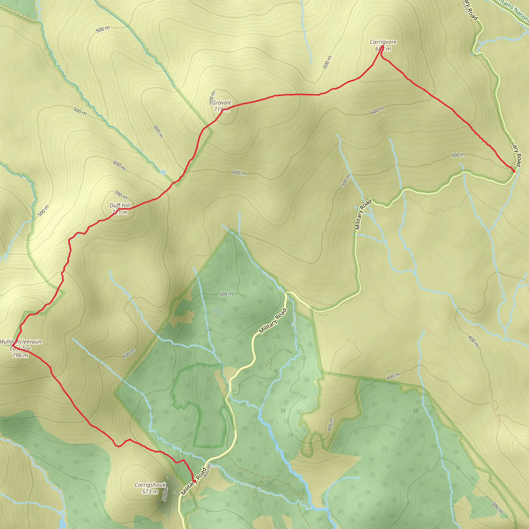 Mullaghceevaun East Top + 2 mountains with car drop mobile static map