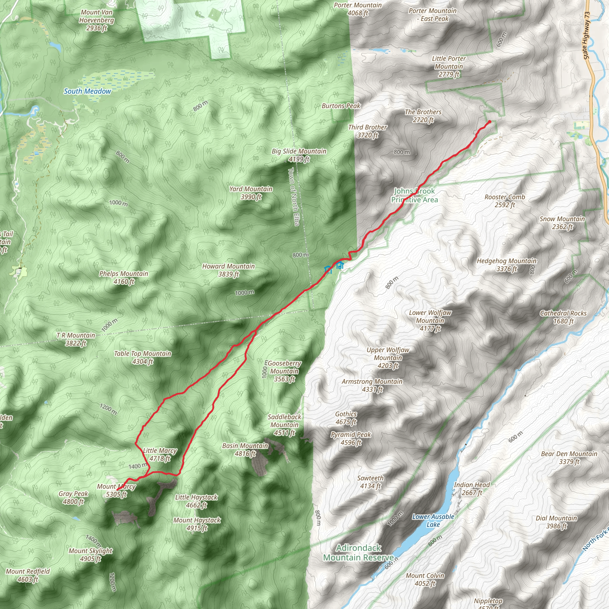 Mount Marcy and Hopkins Trail Loop via Phelps Trail mobile static map