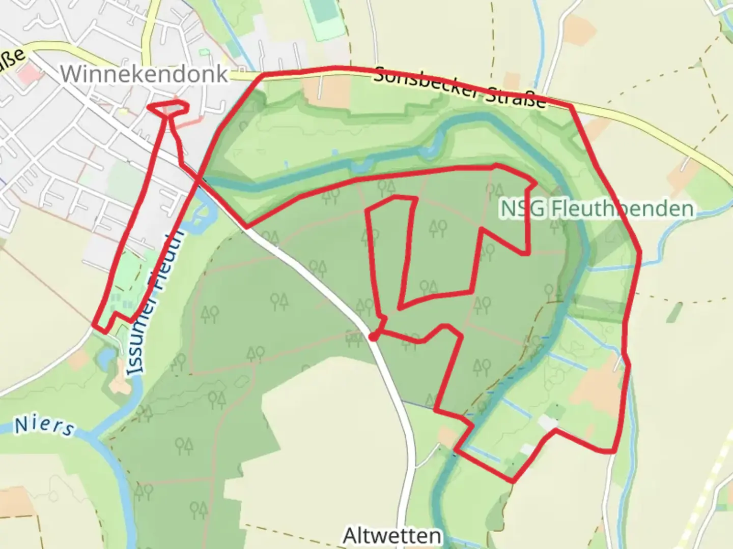 An image depicting the trail Maas Nieder Rheinpfad and its surrounding area.