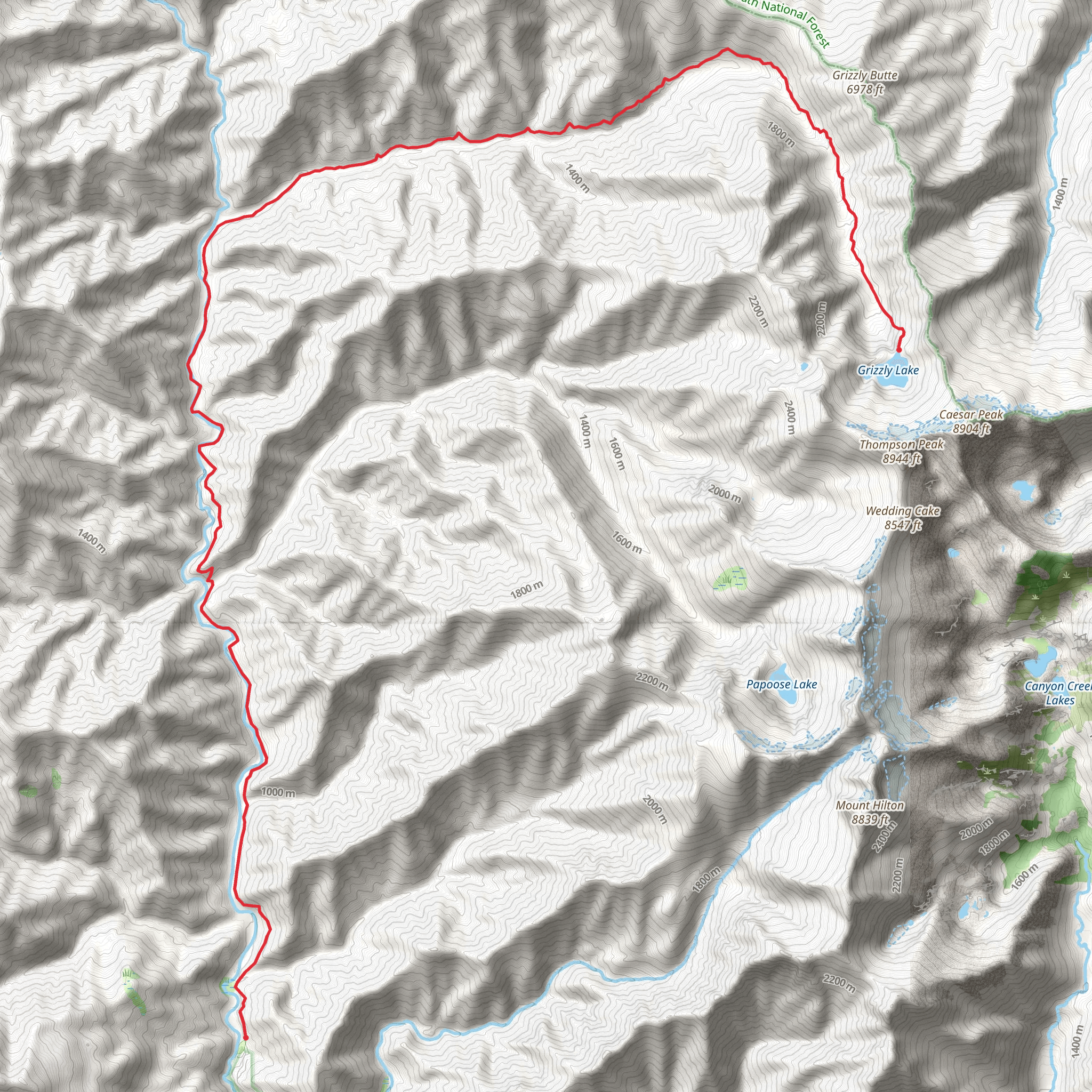 North Fork Trinity River to Grizzly Lake mobile static map