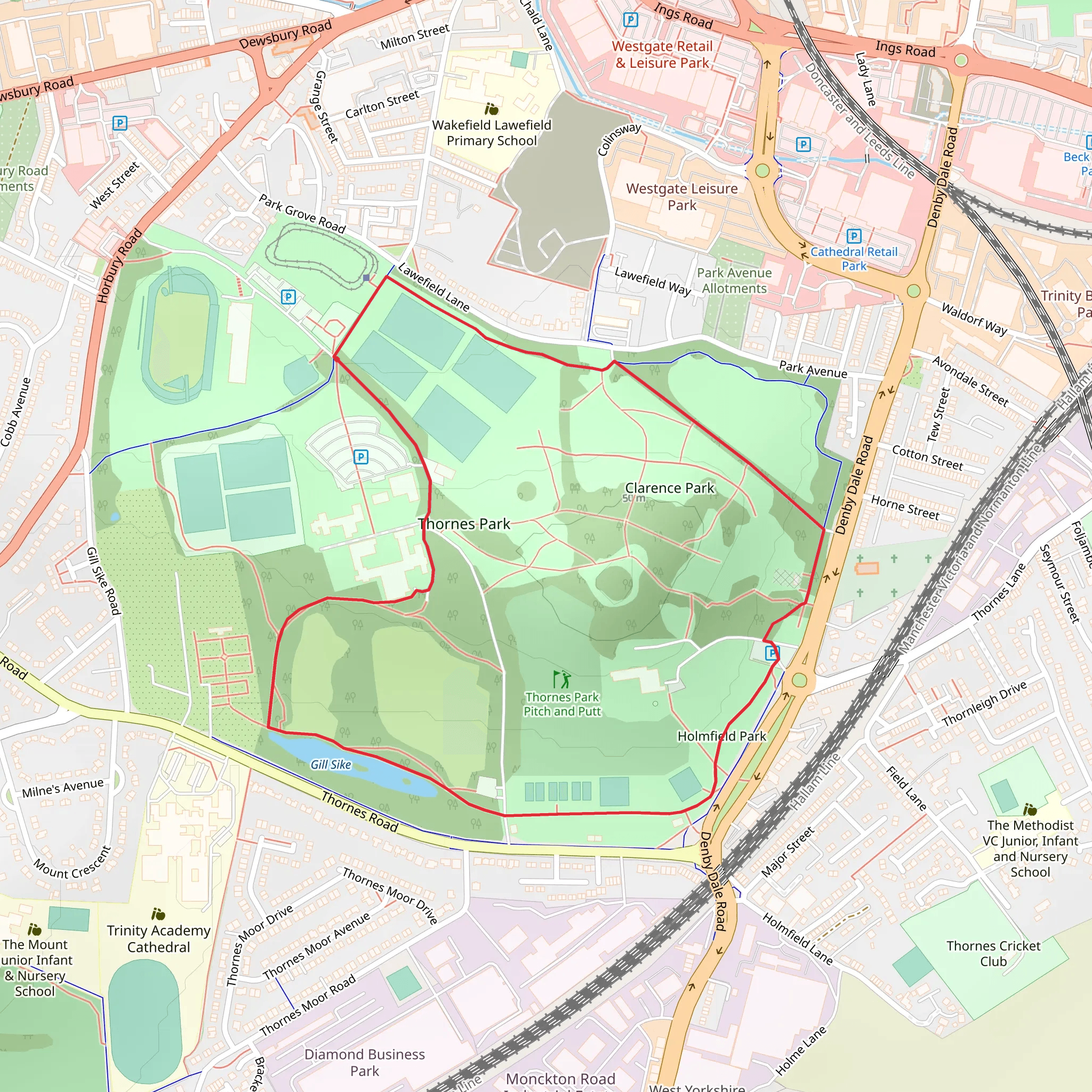 Thornes Park Loop mobile static map