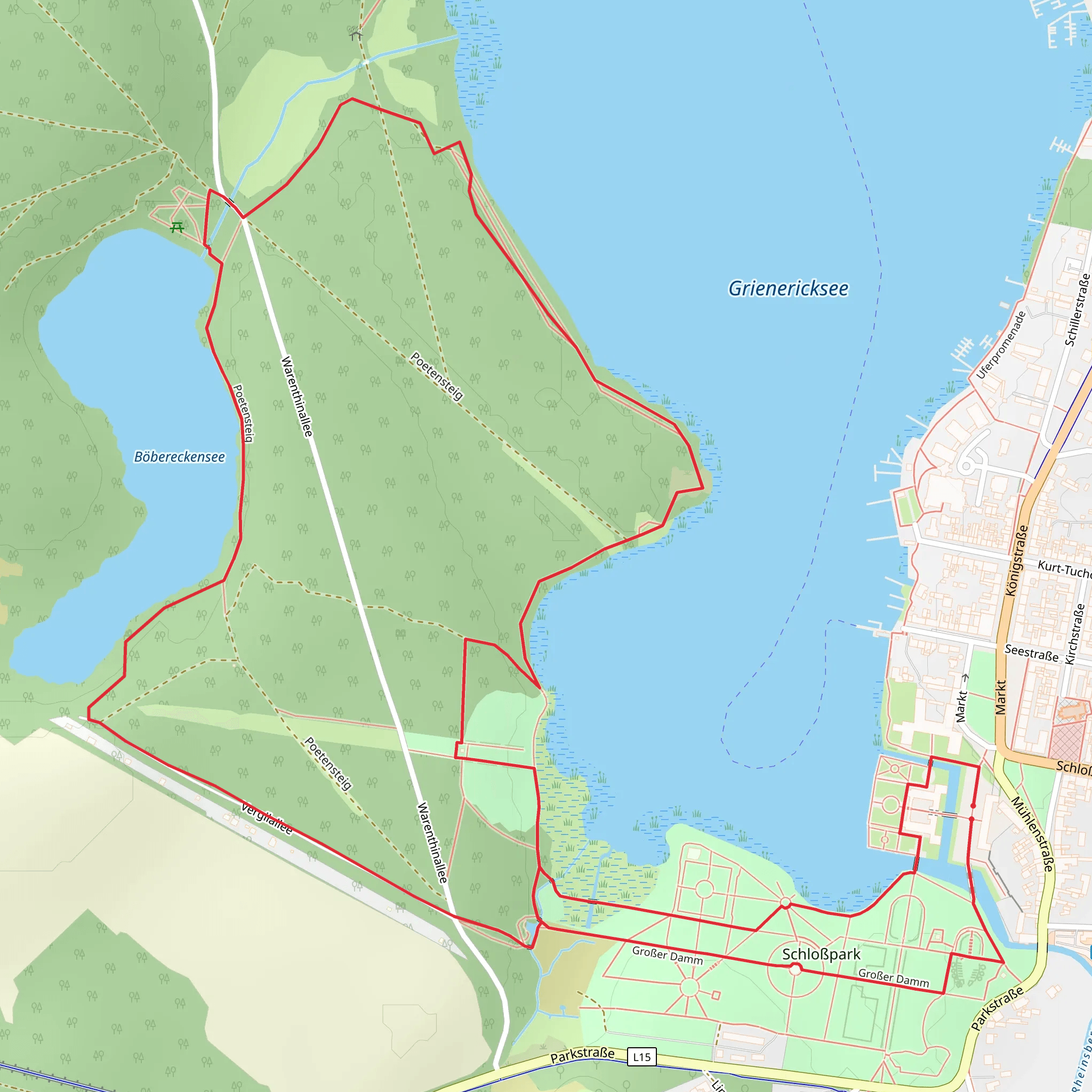 Grienericksee and Boebereckensee via Poetensteig mobile static map