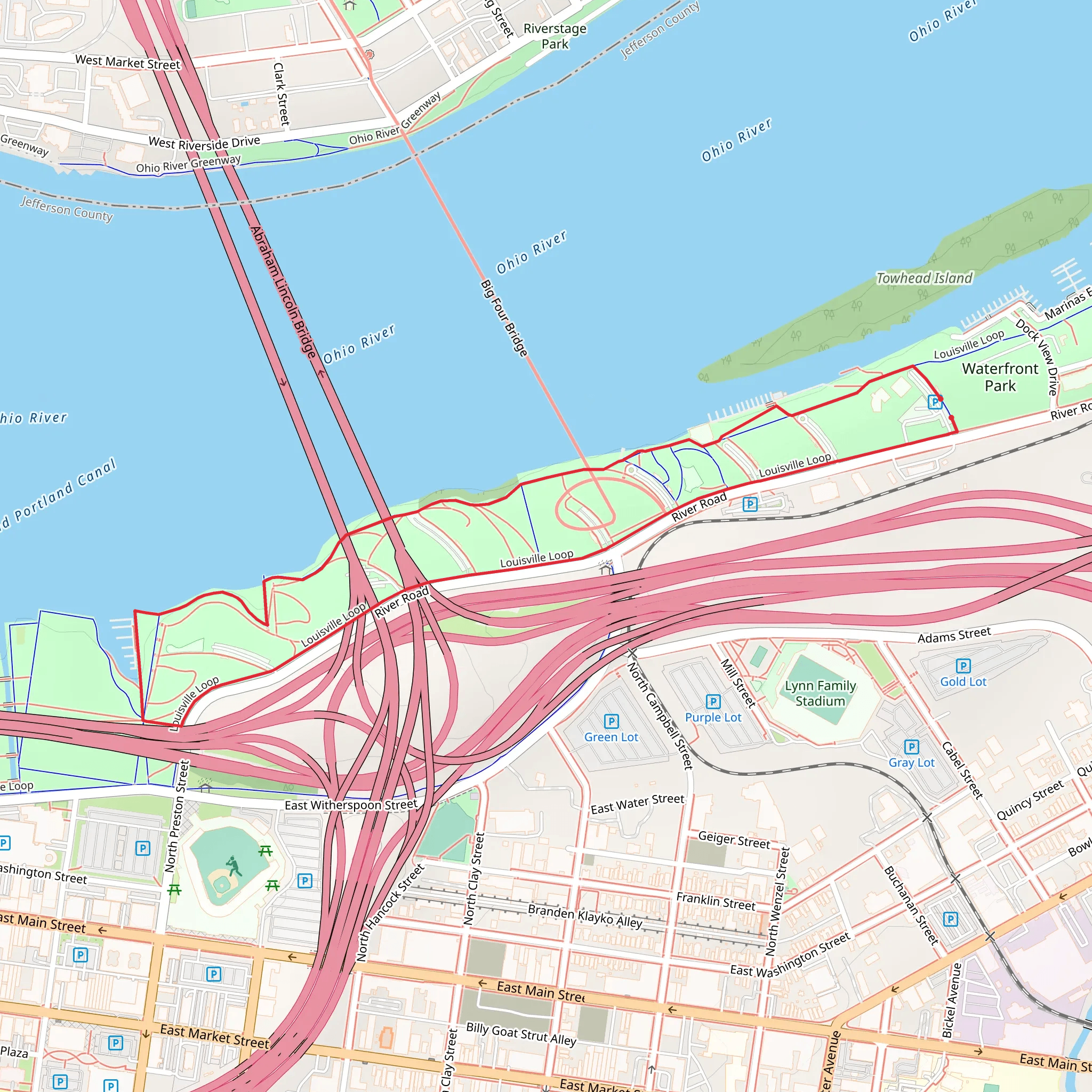 Waterfront Park and Louisville Loop mobile static map