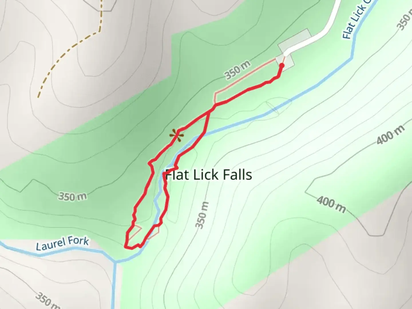 An image depicting the trail Flat Lick Falls Loop and its surrounding area.