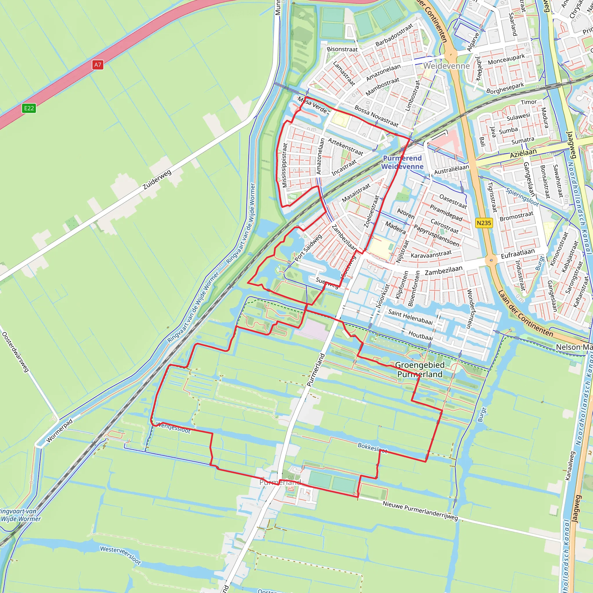 Bokkesloot and Wormerpad via Spoorpad and Evenaarpad mobile static map