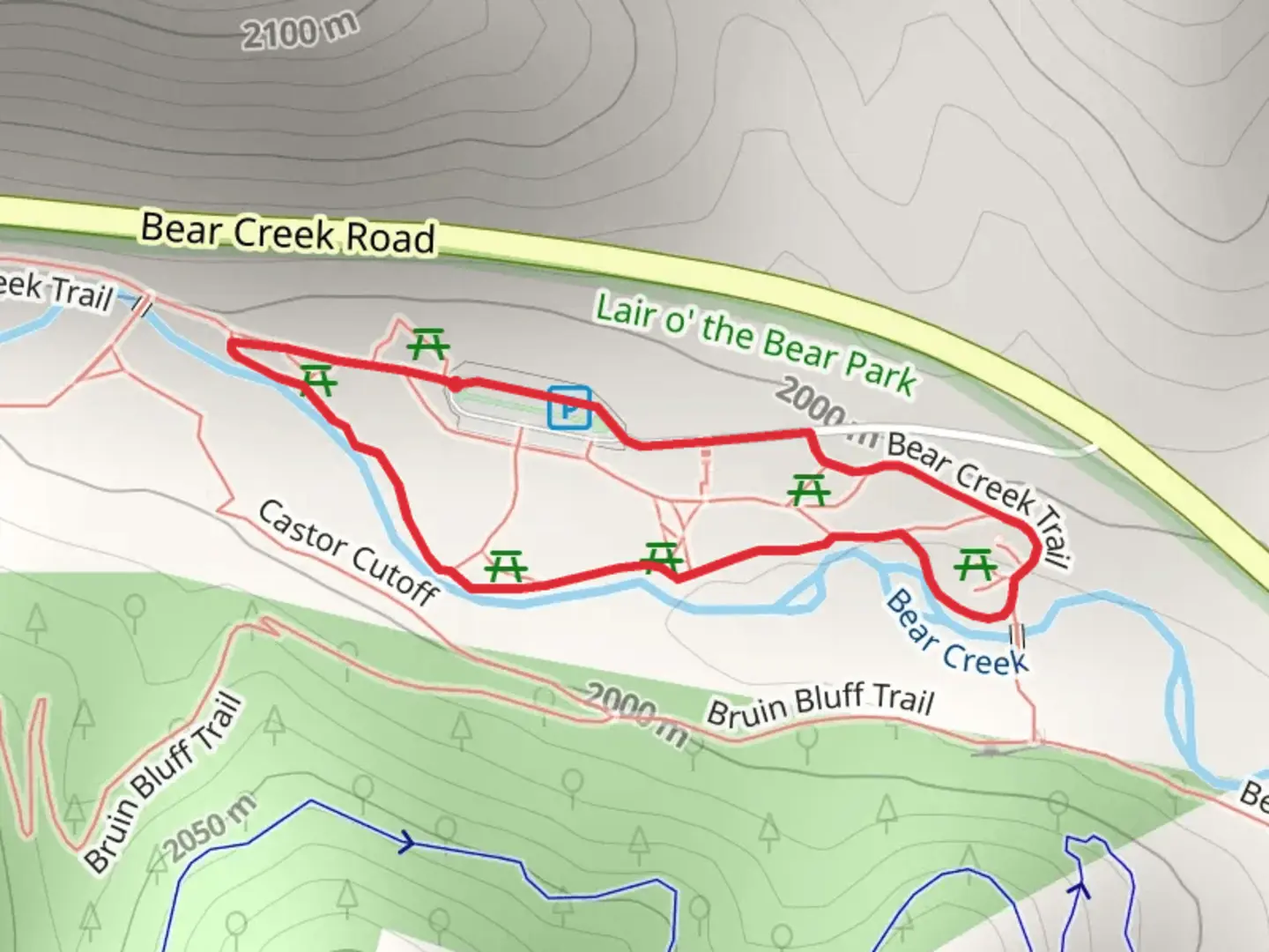 An image depicting the trail Bear Creek Loop and its surrounding area.