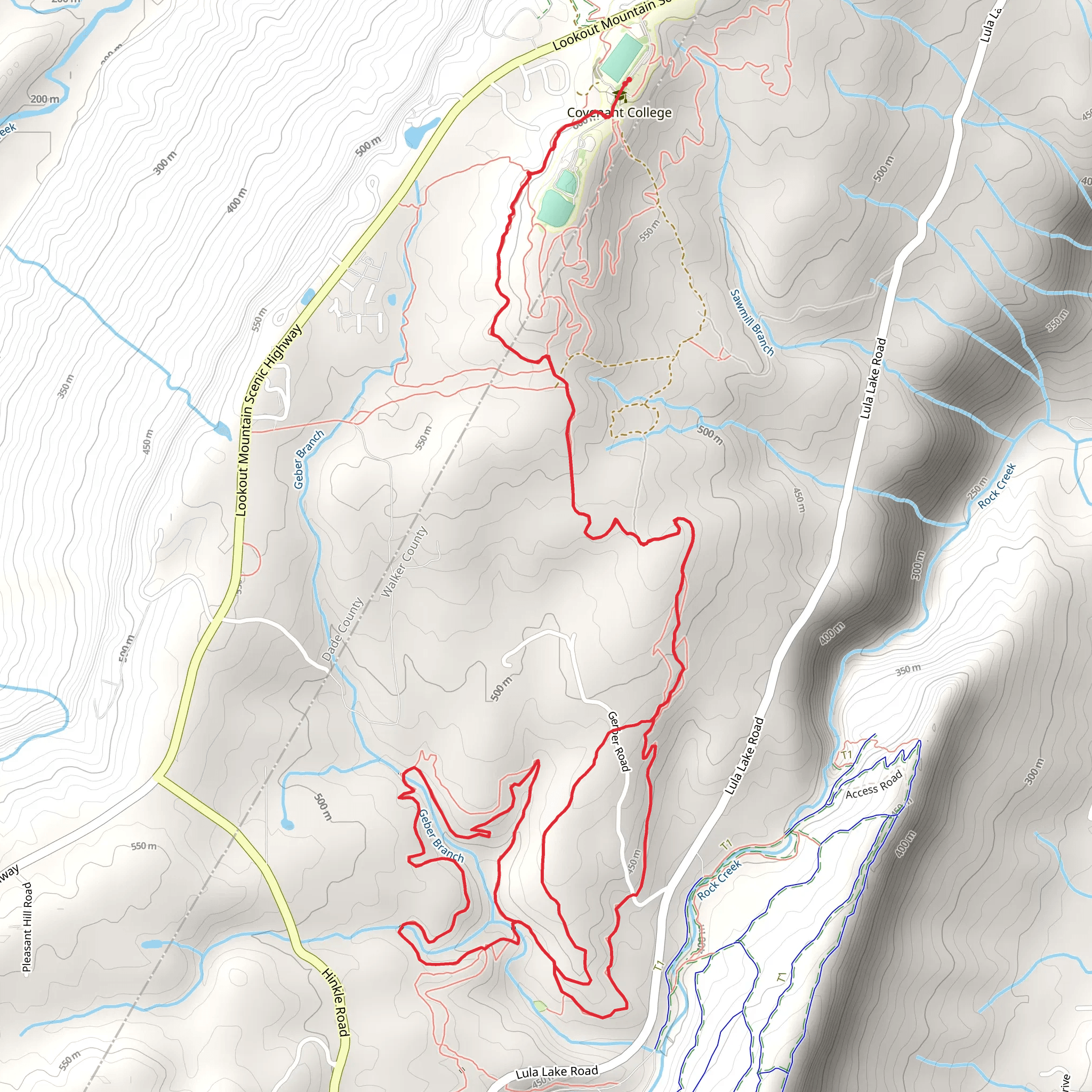 Geber Branch Loop from South Campus Road mobile static map