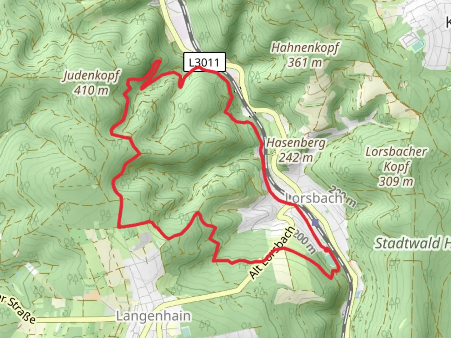 An image depicting the trail Taunusklub Route Loop and its surrounding area.