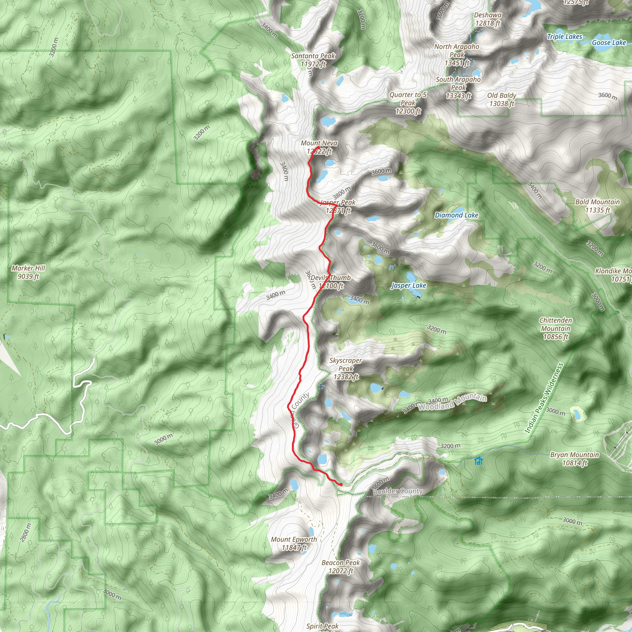 Mount Neva and Jasper Peak via High Lonesome Trail mobile static map