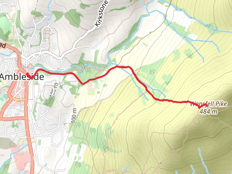 Wansfell Pike from Ambleside mobile static map