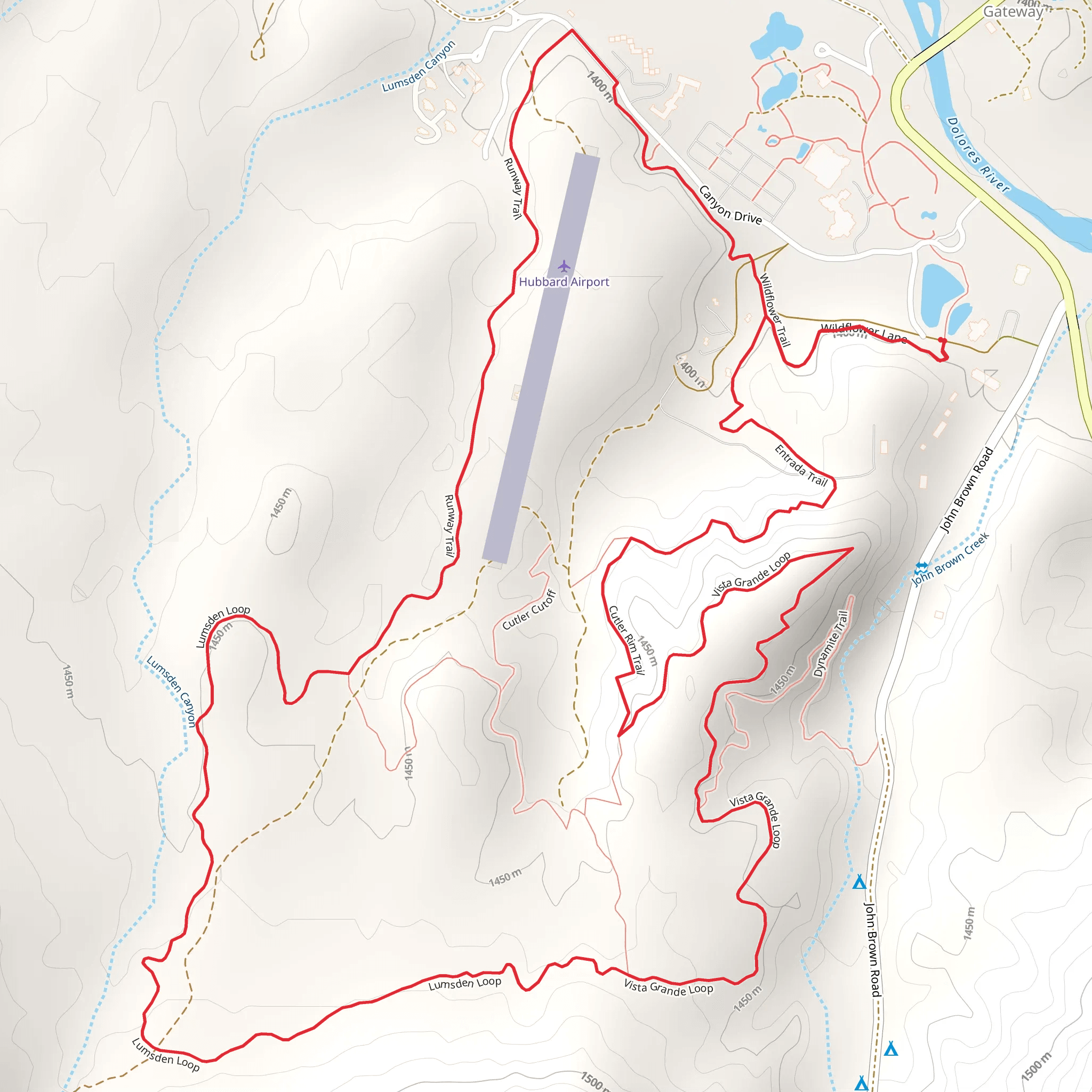 Entrada Trail, Lumsden and Runway Loop Trail mobile static map