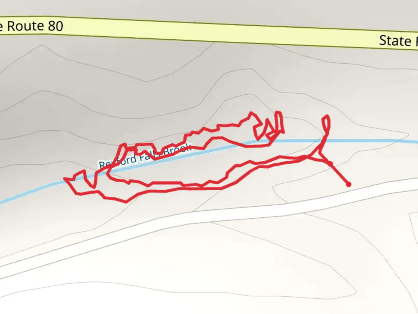 An image depicting the trail Rexford Falls Brook from Rexford Falls Road and its surrounding area.