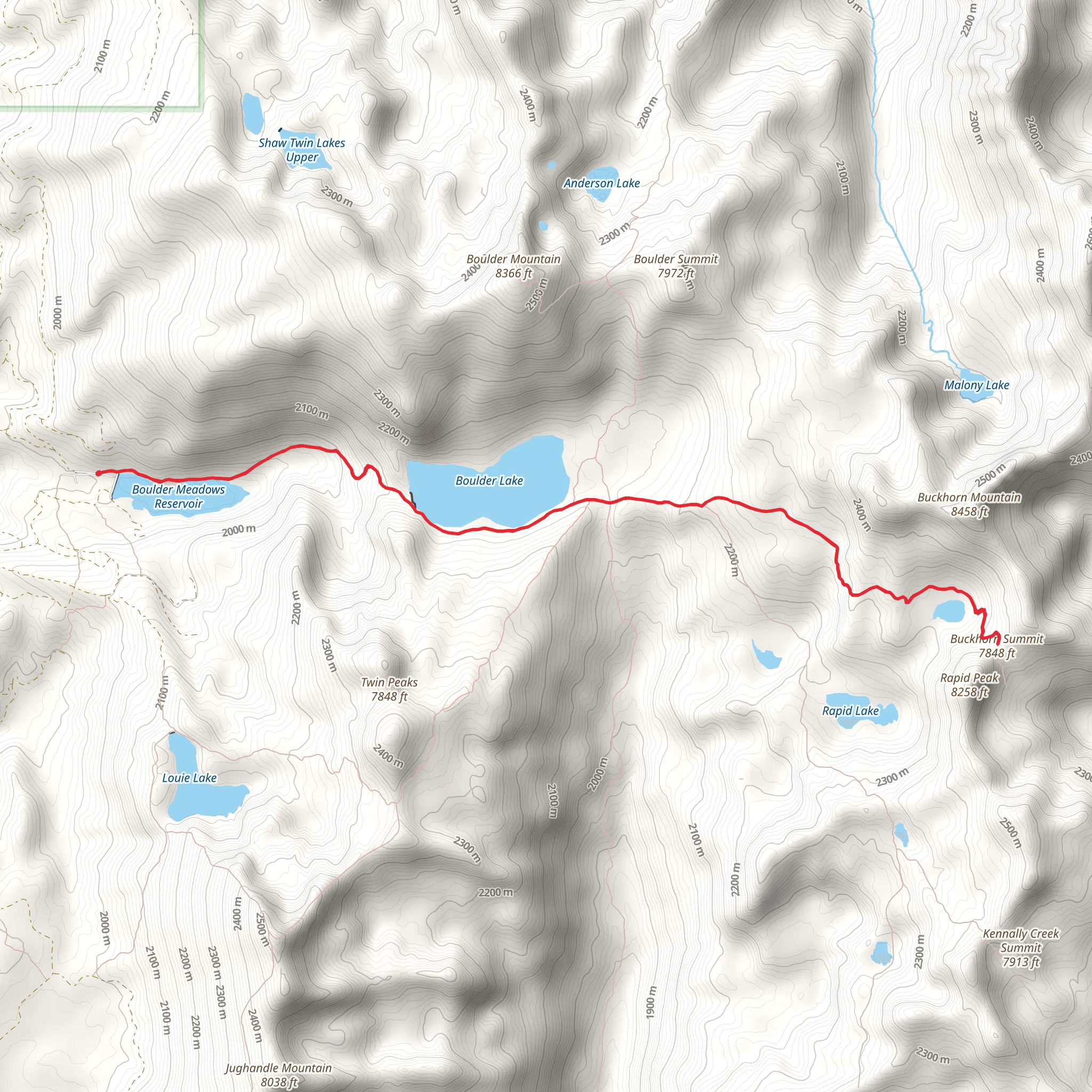 Boulder Meadows Reservoir, Boulder Lake and Buckhorn Summit mobile static map