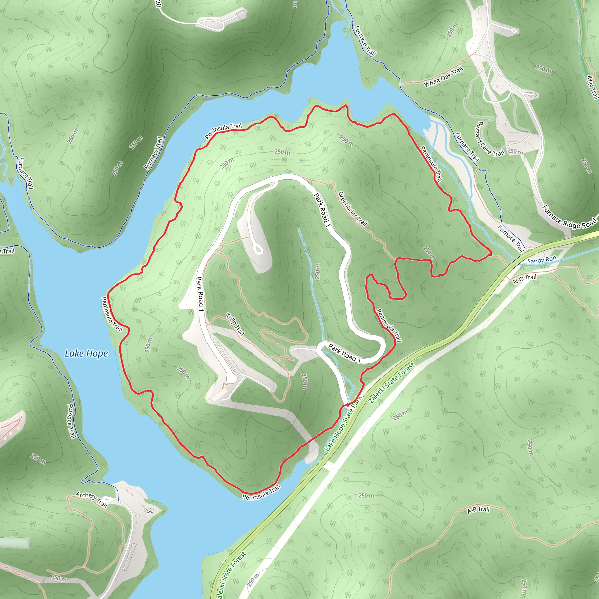 Lake Hope - Peninsula Loop Trail mobile static map