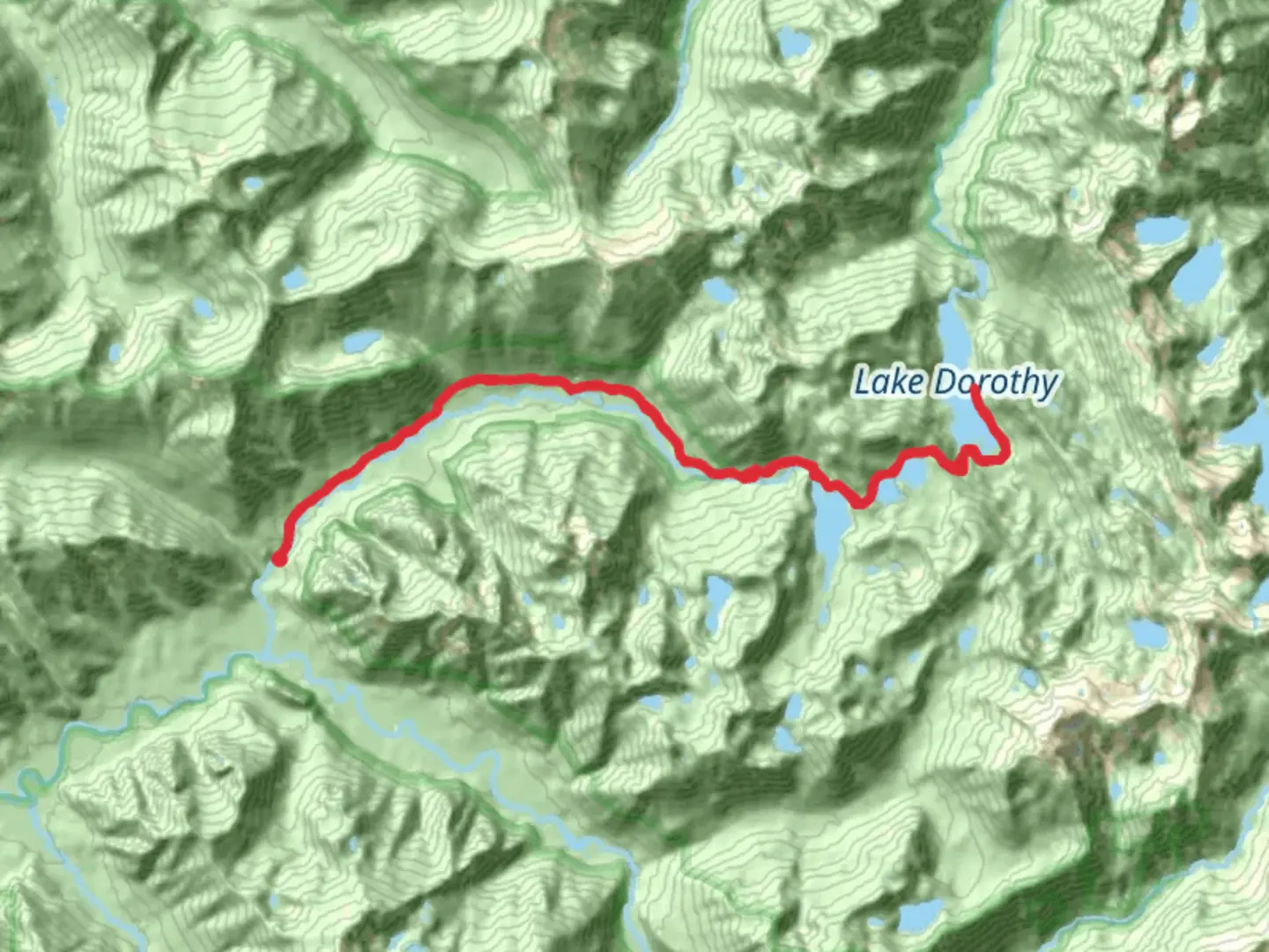 An image depicting the trail Lake Dorothy via Snoqualmie Lake Trail and its surrounding area.