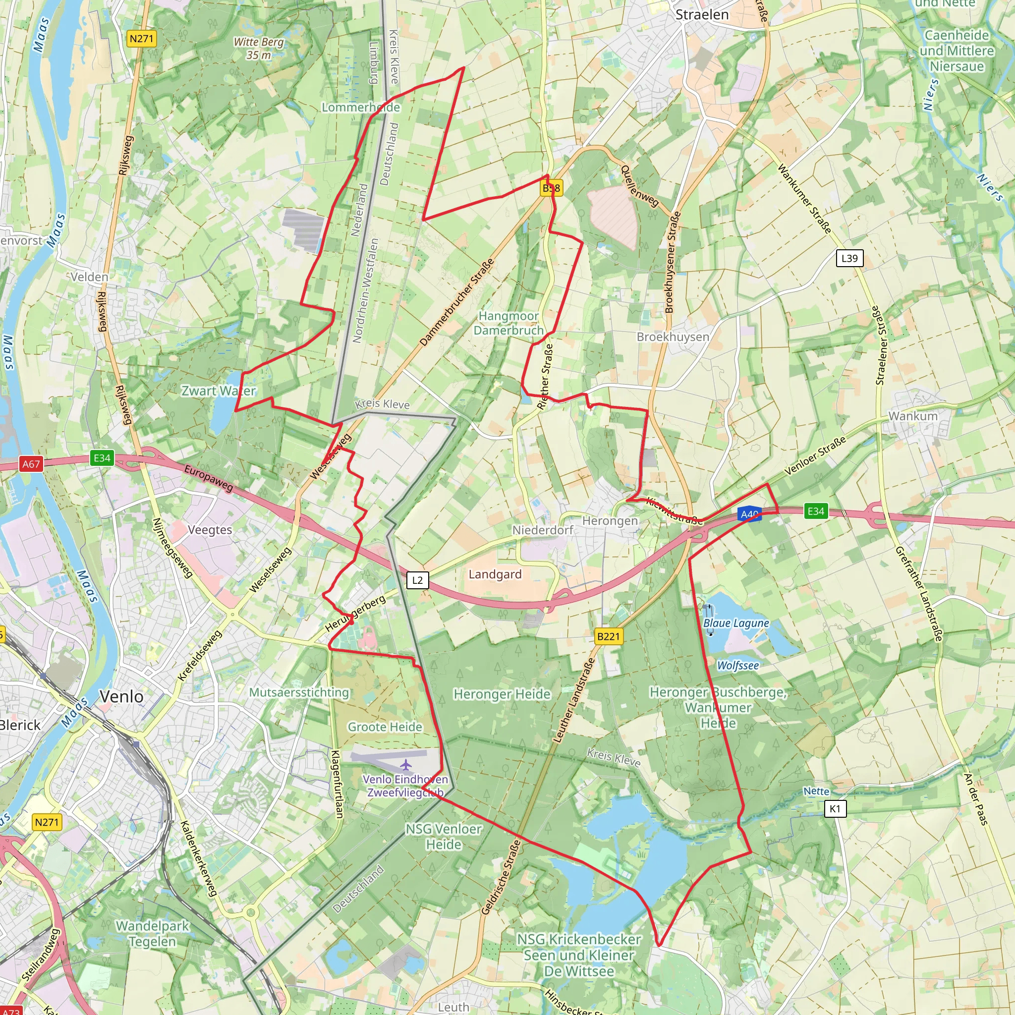 Glabbacher Bruch, Wankumer Heidesee and Venkoelen Loop mobile static map