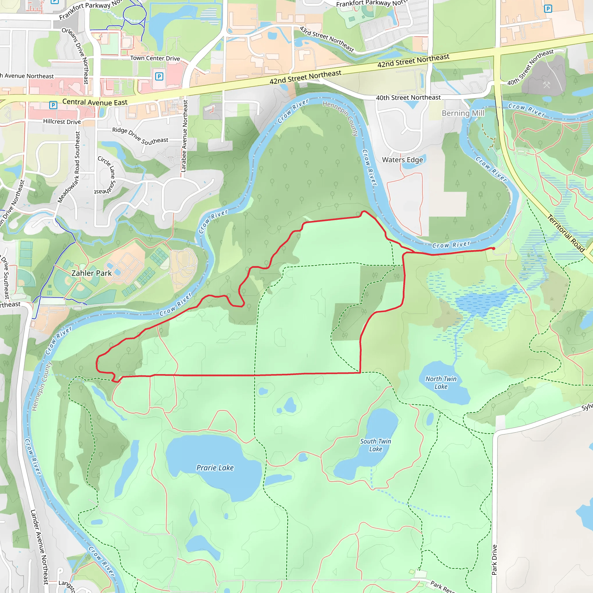 Loop around Crow River from Riverbend Campsite mobile static map