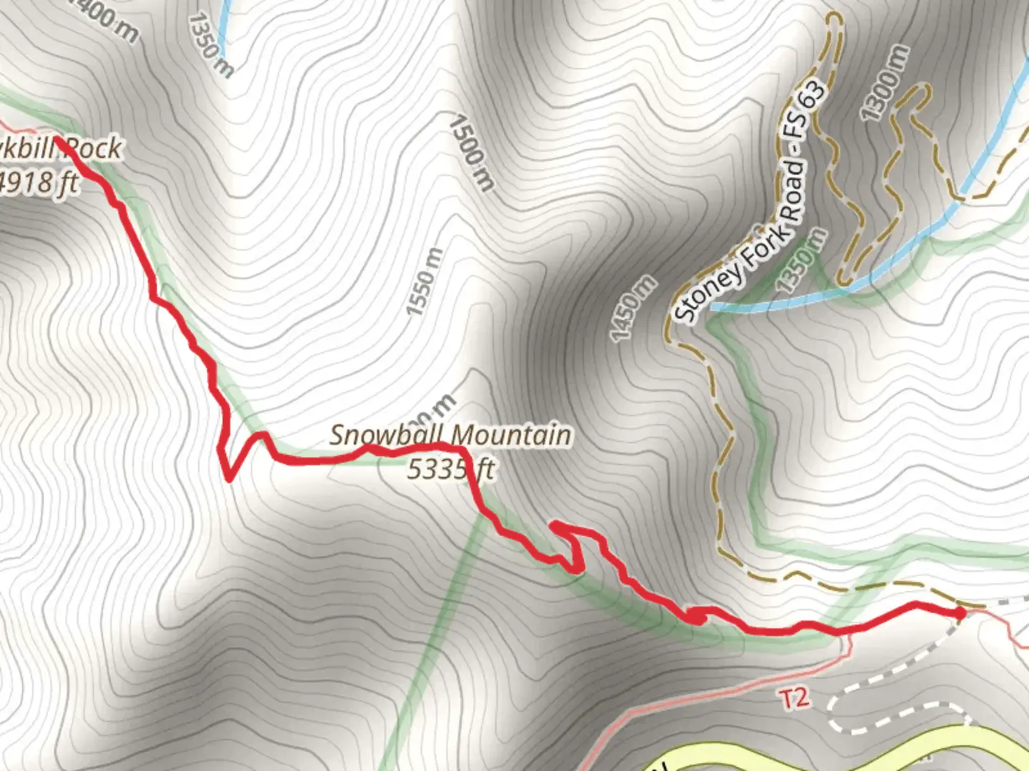 An image depicting the trail Hawkbill Rock and Snowball Mountain via Mountains-to-Sea Trail and its surrounding area.