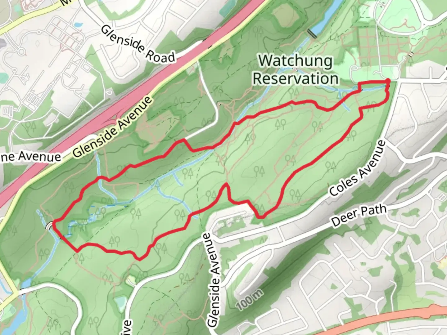 An image depicting the trail Purple Loop Trail via Blue Brook and its surrounding area.