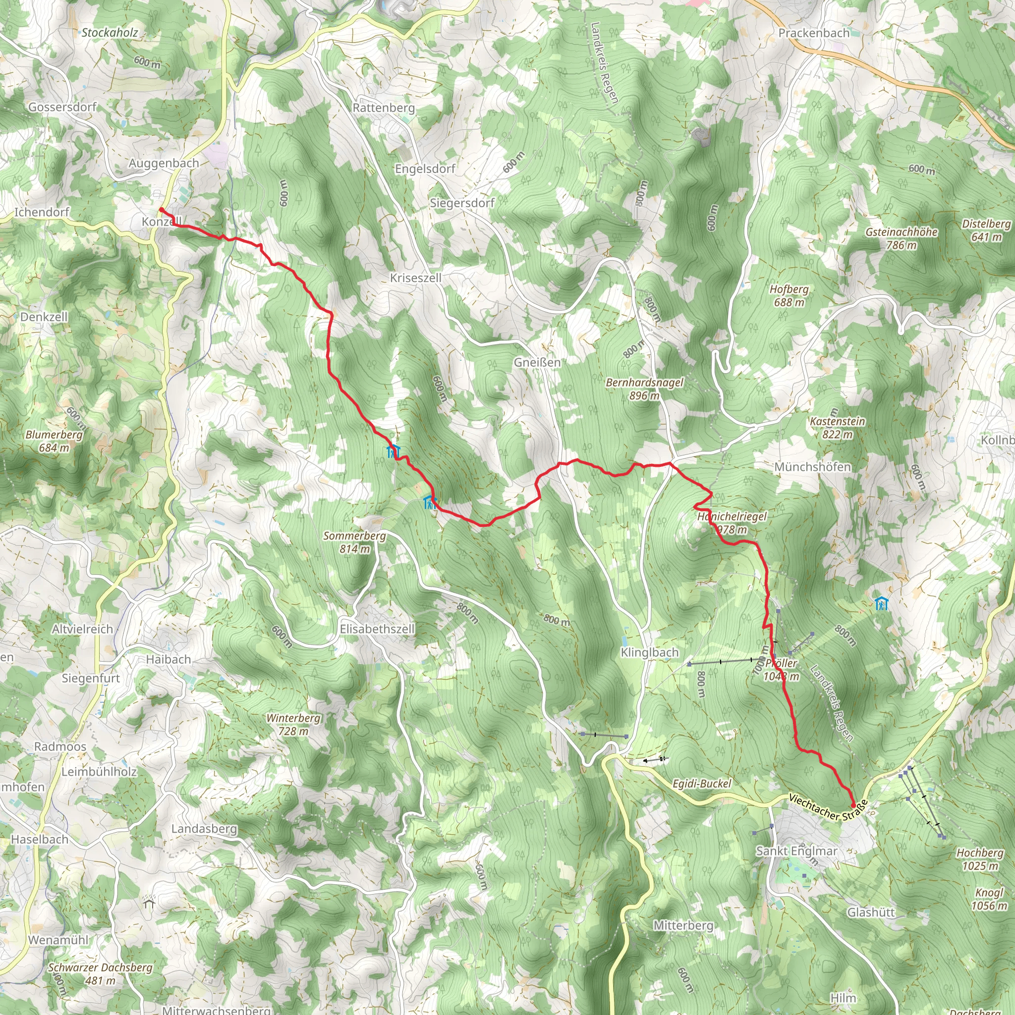 Konzell to Markbuchener Sattel Walk via Kasplatte mobile static map