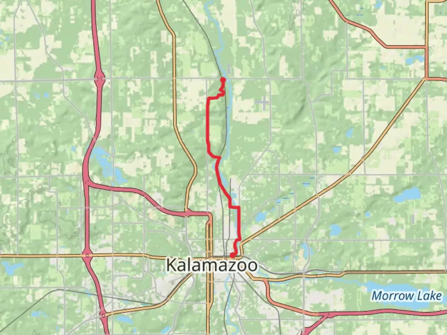 An image depicting the trail Kalamazoo River Valley Trail from East D Avenue and its surrounding area.
