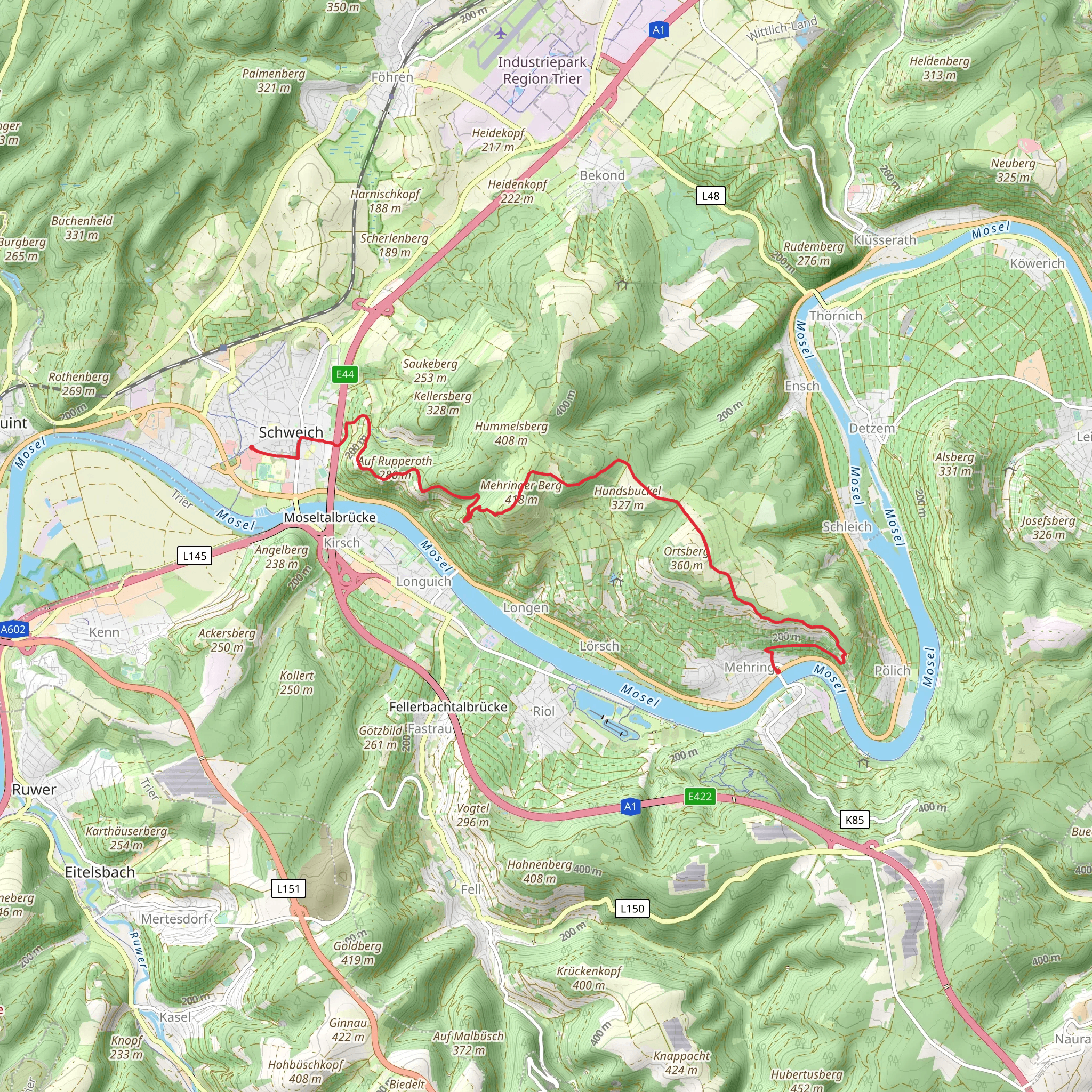 Schweich to Mehring Walk via Mehringer Berg mobile static map