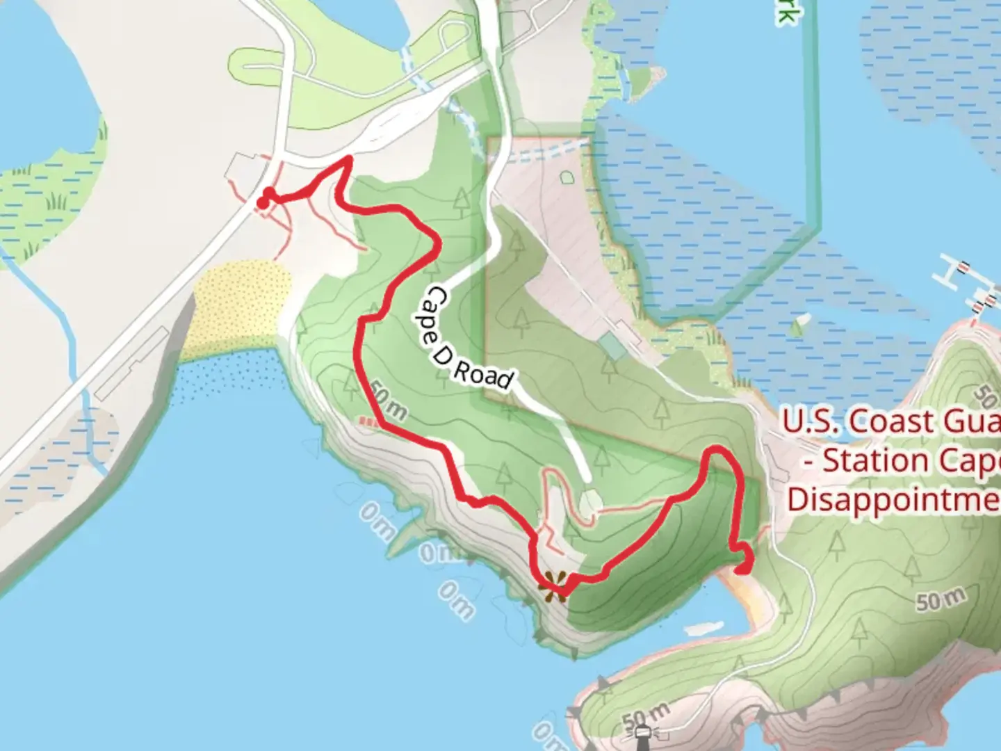 An image depicting the trail Cape Disappointment Trail and its surrounding area.