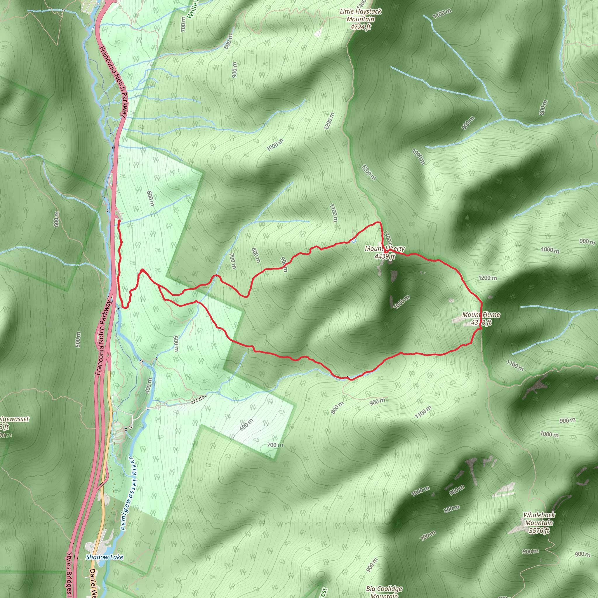 Mount Flume and Liberty via Flume Slide Trail mobile static map